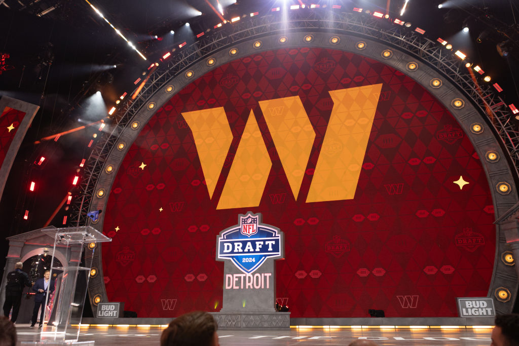 Washington Commanders NFL Draft stage with team logo during draft event